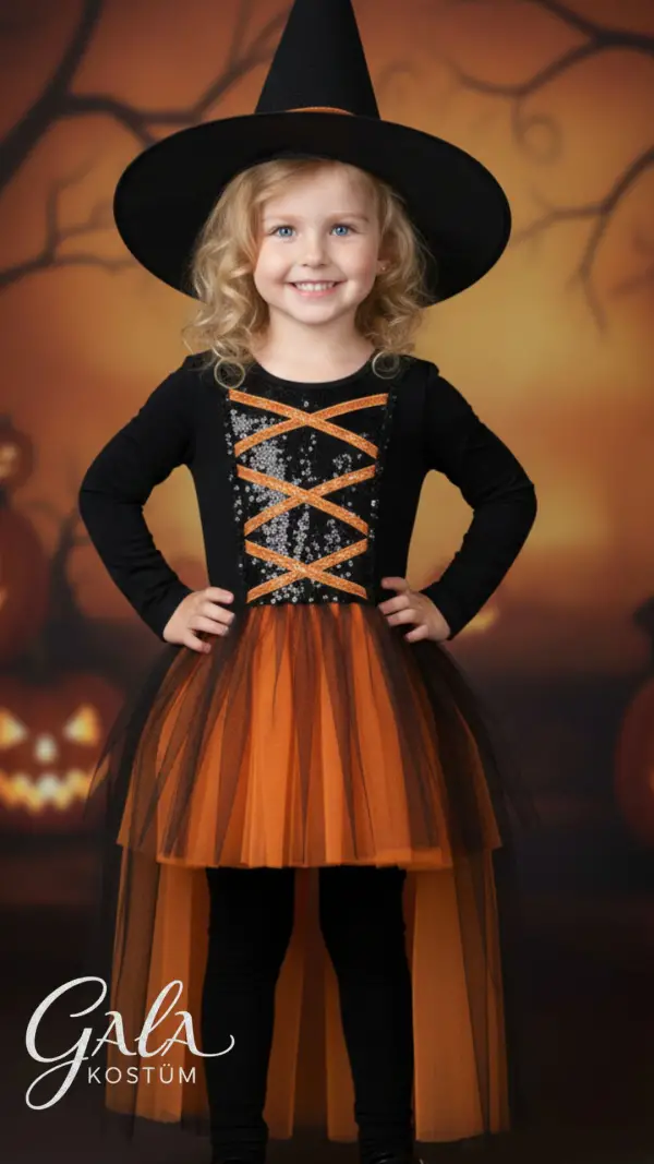 Turuncu Hollowen Kız Çocuk Kostümü 