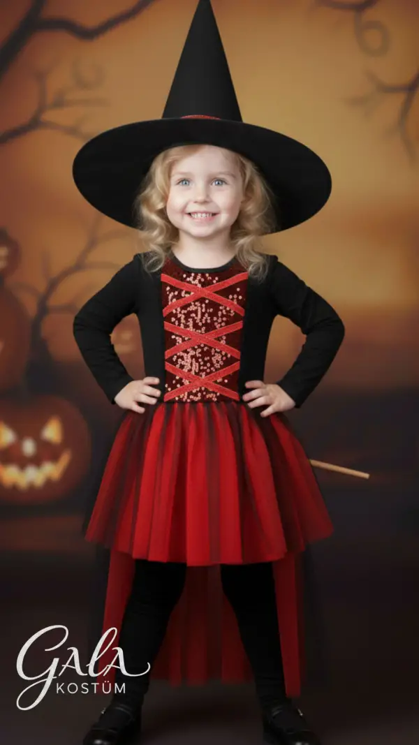 Kırmızı Hollowen Kız Çocuk Kostümü 