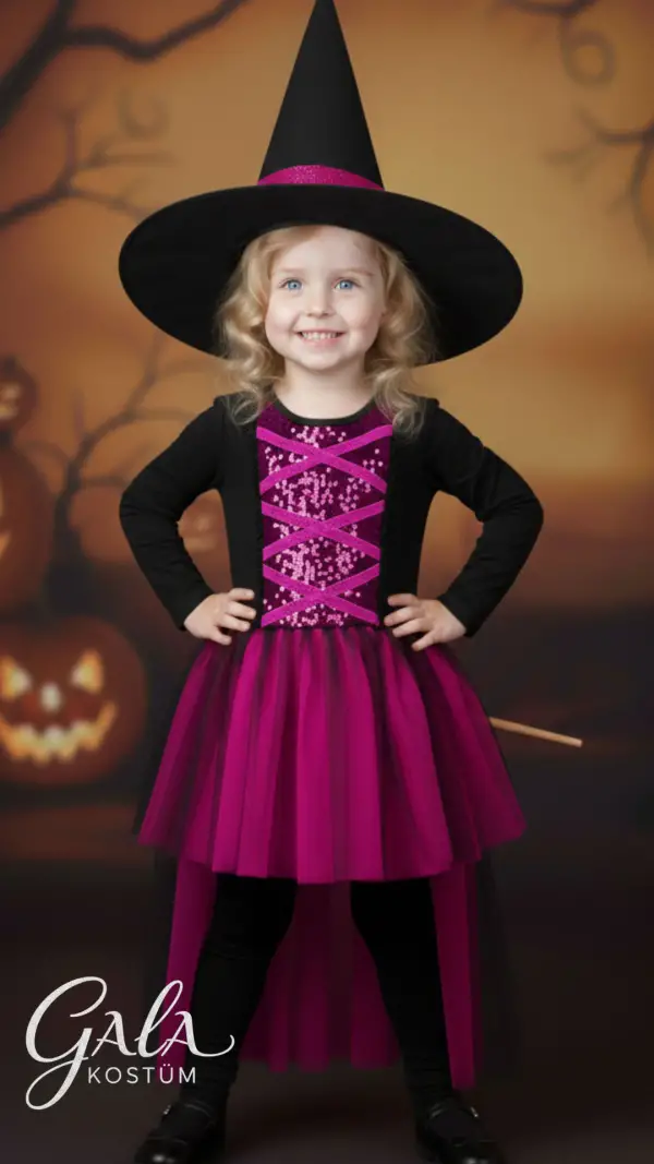 Fuşya Hollowen Kız Çocuk Kostümü 