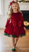 Kırmızı Kadife Yılbaşı Kız Çocuk Kostümü