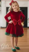 Kırmızı Kadife Yılbaşı Kız Çocuk Kostümü