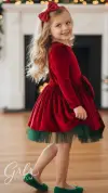 Kırmızı Kadife Yılbaşı Kız Çocuk Kostümü