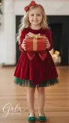 Kırmızı Kadife Yılbaşı Kız Çocuk Kostümü