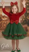 Kadife Pileli Yılbaşı Kız Çocuk Kostümü