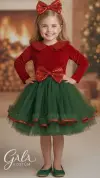 Kadife Pileli Yılbaşı Kız Çocuk Kostümü