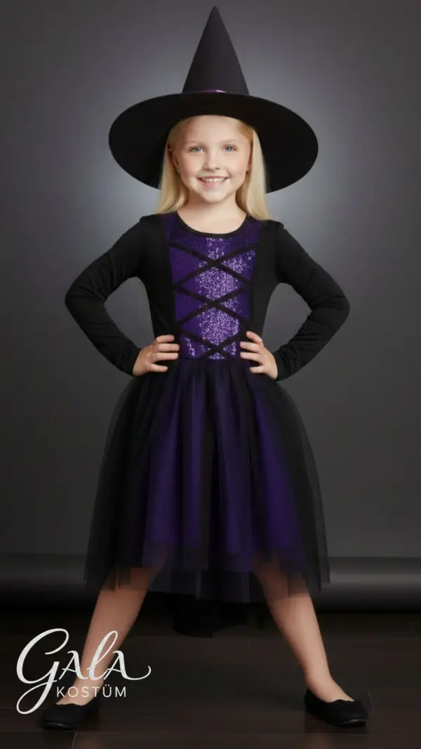 Mor Hollowen Kız Çocuk Kostümü 